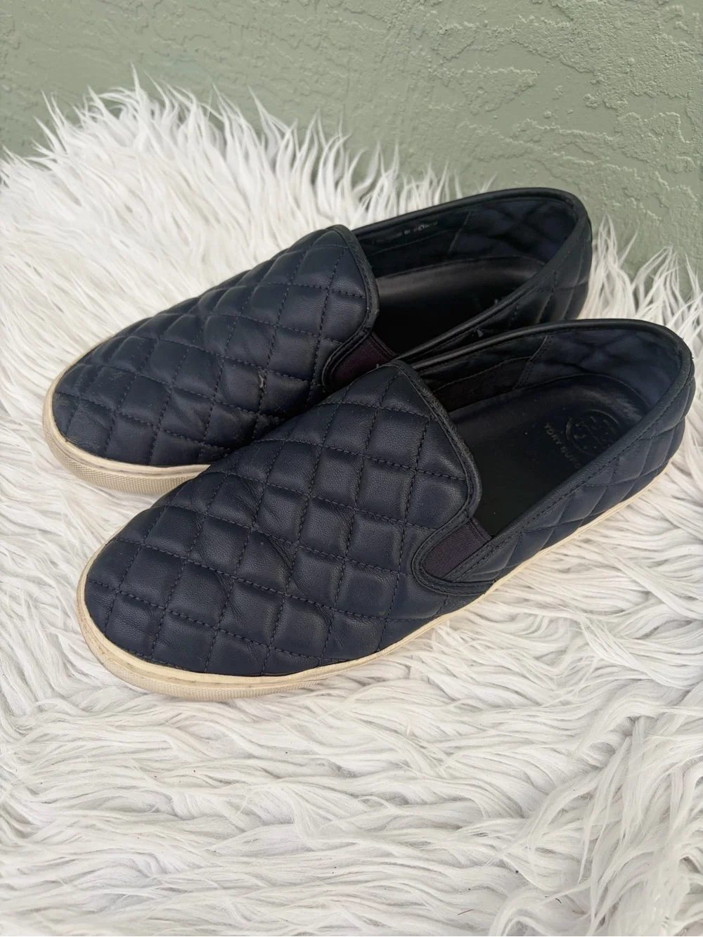 Tory Burch Blue Quilted Slip-On Loafers